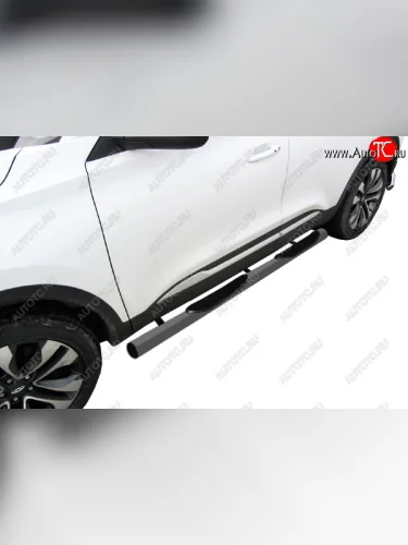 Защита порогов Slitkoff (Ø 76 мм, с проступями) (Цвет: серебристый) Chery Tiggo 4 1-ый рестайлинг (2018-2023)