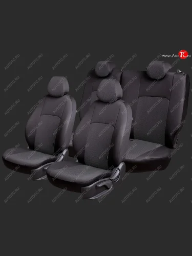 Чехлы для сидений Lord Autofashion Дублин (жаккард, спинка 60/40, 3 Г-образных подголовника) (Черный, вставка Ёж Белый) Ravon Nexia R3 (2016-2020)