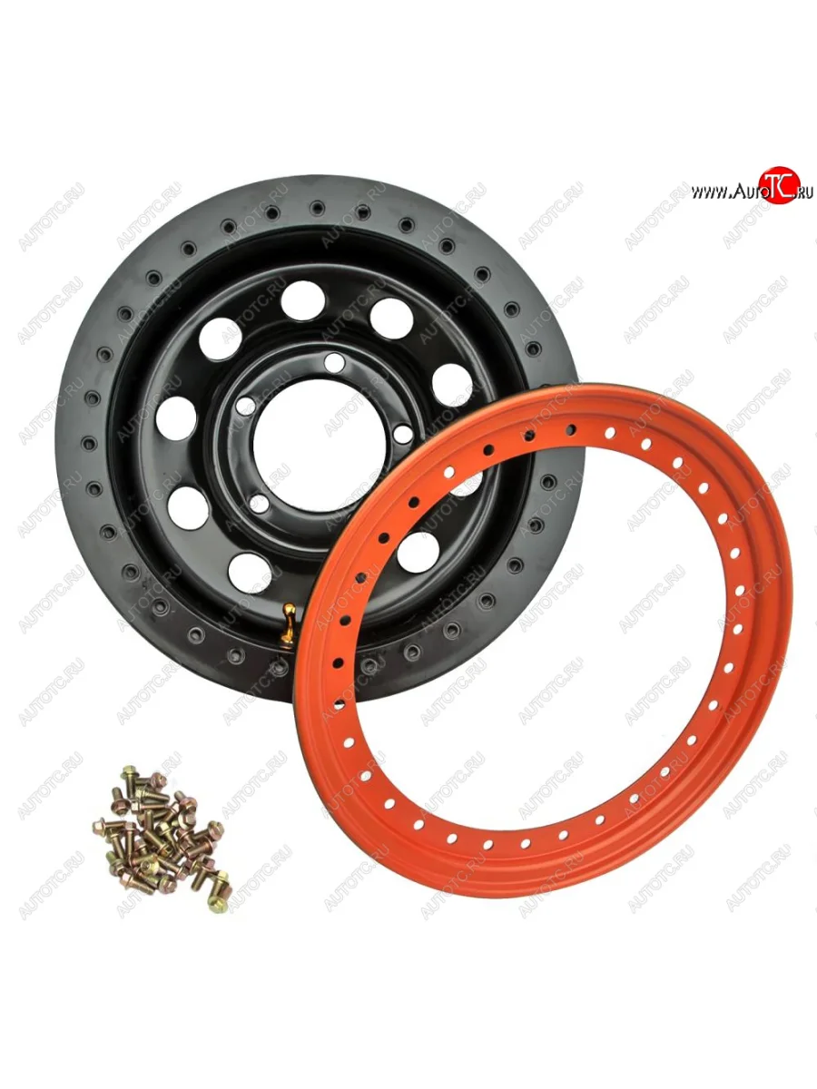 Штампованый диск OFF-ROAD Wheels (стальной усиленный с бедлоком, круг - черный/оранжевый). 8.0 x 15    в Воронеже Воронежской области