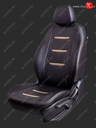 Чехлы для сидений Lord Autofashion Турин 2 (экокожа, спинка 60/40, 2 Г-образных подголовника) (Черный/Черный/Бежевый/Бежевый) Chevrolet Aveo T300 хэтчбек (2011-2015)
