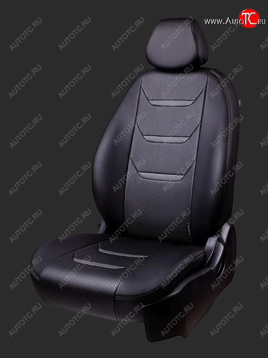 Чехлы для сидений Lord Autofashion Турин 2 (экокожа, спинка 60/40, 2 Г-образных подголовника) Chevrolet Aveo T300 хэтчбек (2011-2015) (Черный/Черный/Серый/Серый)  в Керчи Республика Крым