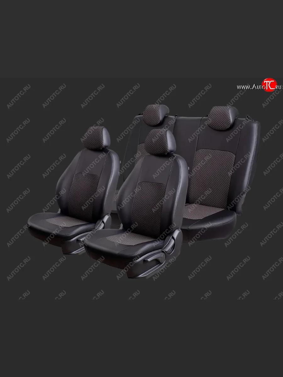Чехлы для сидений Lord Autofashion Турин (экокожа/жаккард, спинка 60/40, 2 Г-образных подголовника) Chevrolet Aveo T300 хэтчбек (2011-2015) (Черный, вставка жаккард Чёрный Мокка)  в Керчи Республика Крым