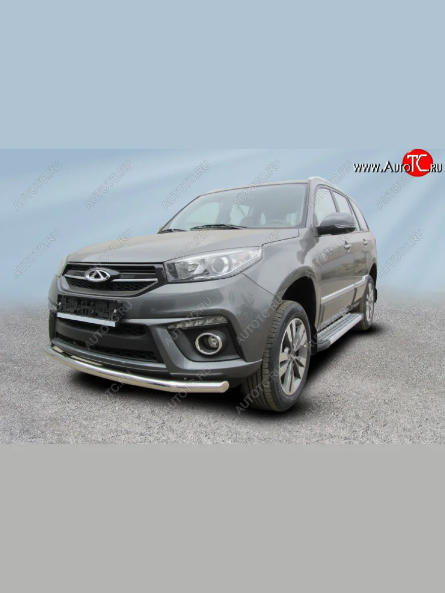 Защита переднего бампера Slitkoff (Ø 57 мм). Chery Tiggo 3 (2014-2020) (Полированная нержавейка)  в Керчи Республика Крым