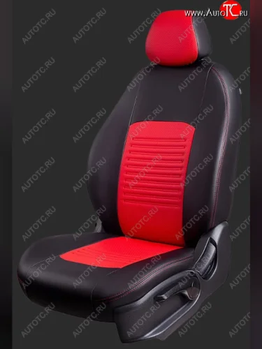 Чехлы для сидений Lord Autofashion Турин (экокожа, спинка 60/40, 2 Г-образных подголовника) (Черный, вставка красная) Ravon R4 (2016-2020)