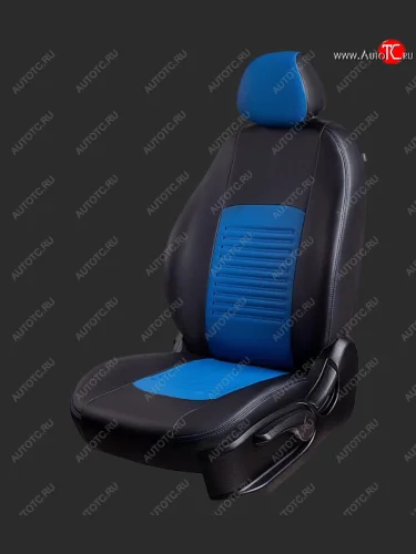 Чехлы для сидений Lord Autofashion Турин (экокожа, спинка 60/40, 2 Г-образных подголовника) (Черный, вставка синяя) Ravon R4 (2016-2020)