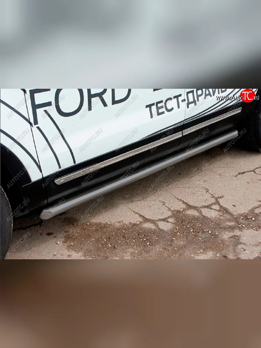 Защита порогов Slitkoff (Ø 76 мм, труба)  Ford Explorer (2015-2018) U502 (Сталь с полимерным покрытием. Цвет: серебристый)  в Самаре Самарской области