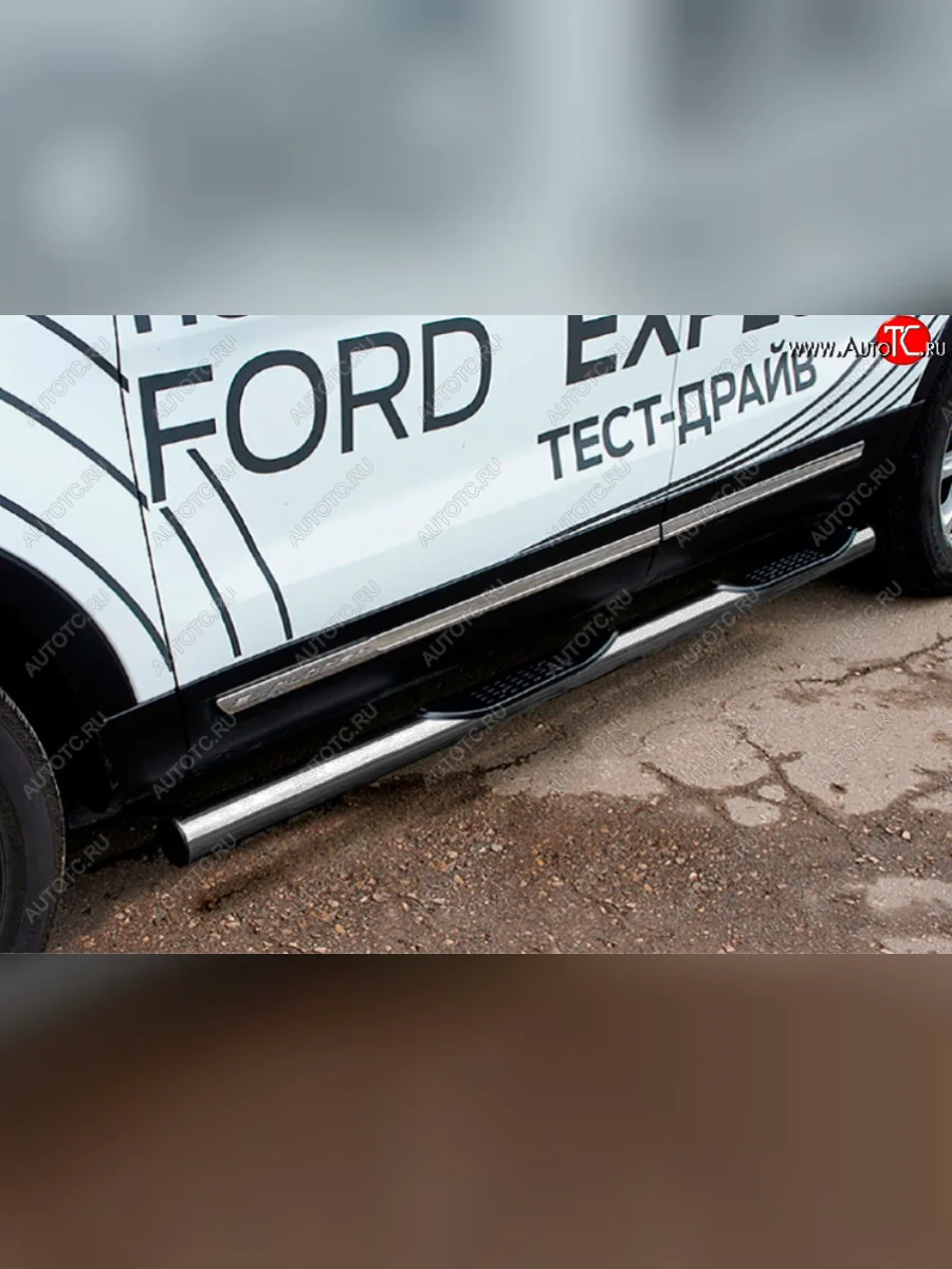 Защита порогов Slitkoff (Ø 76 мм, с проступями) Ford Explorer U502 1-ый рестайлинг, 5 дв. (2015-2018) (Цвет: серебристый)  в Самаре Самарской области