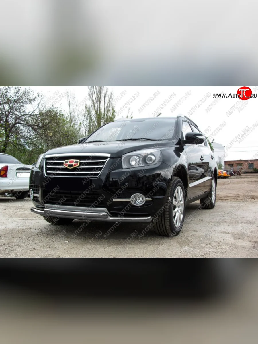 Защита переднего бампера Slitkoff (Ø 57+Ø 57). Geely Emgrand X7 1-ый рестайлинг (2015-2018) (Цвет: серебристый)  в Керчи Республика Крым