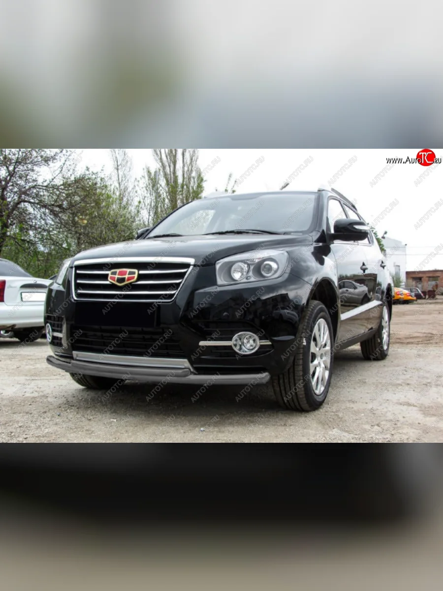 Защита переднего бампера Slitkoff (двойная радиусная, Ø 57+Ø 42) Geely Emgrand X7 1-ый рестайлинг (2015-2018) (Цвет: серебристый)  в Перми Пермском крае