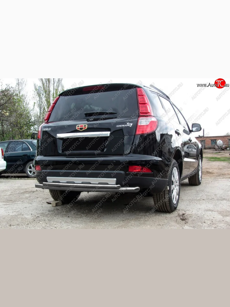 Защита заднего бампера Slitkoff (Ø 57+Ø 42, двойная радиусная) Geely Emgrand X7 1-ый рестайлинг (2015-2018) (Цвет: серебристый)  в Перми Пермском крае