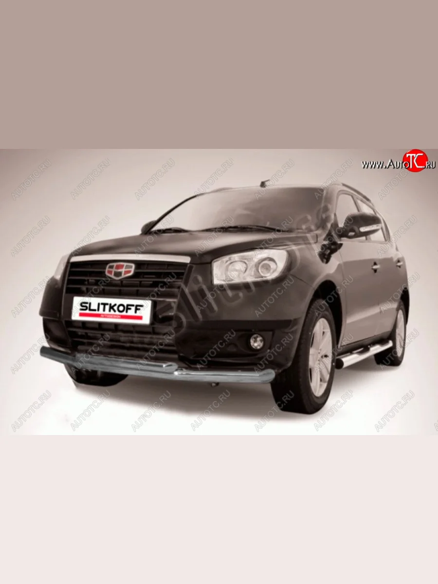 Защита переднего бампера Slitkoff (Ø 76+Ø 57, двойная). Geely Emgrand X7 дорестайлинг (2011-2015) (Цвет: серебристый)  в Перми Пермском крае
