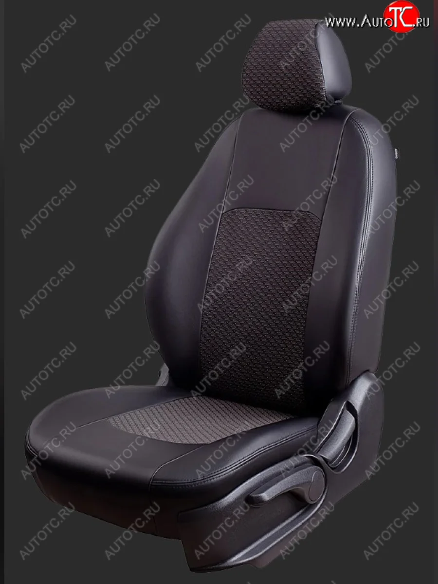 Чехлы для сидений Lord Autofashion Турин (экокожа/жаккард, спинка 60/40+подлокотник, 2 П- и 1 Г-образных подголовника) Daewoo Gentra седан (2005-2011) (Черный, вставка Черный Мокка)  в Керчи Республика Крым