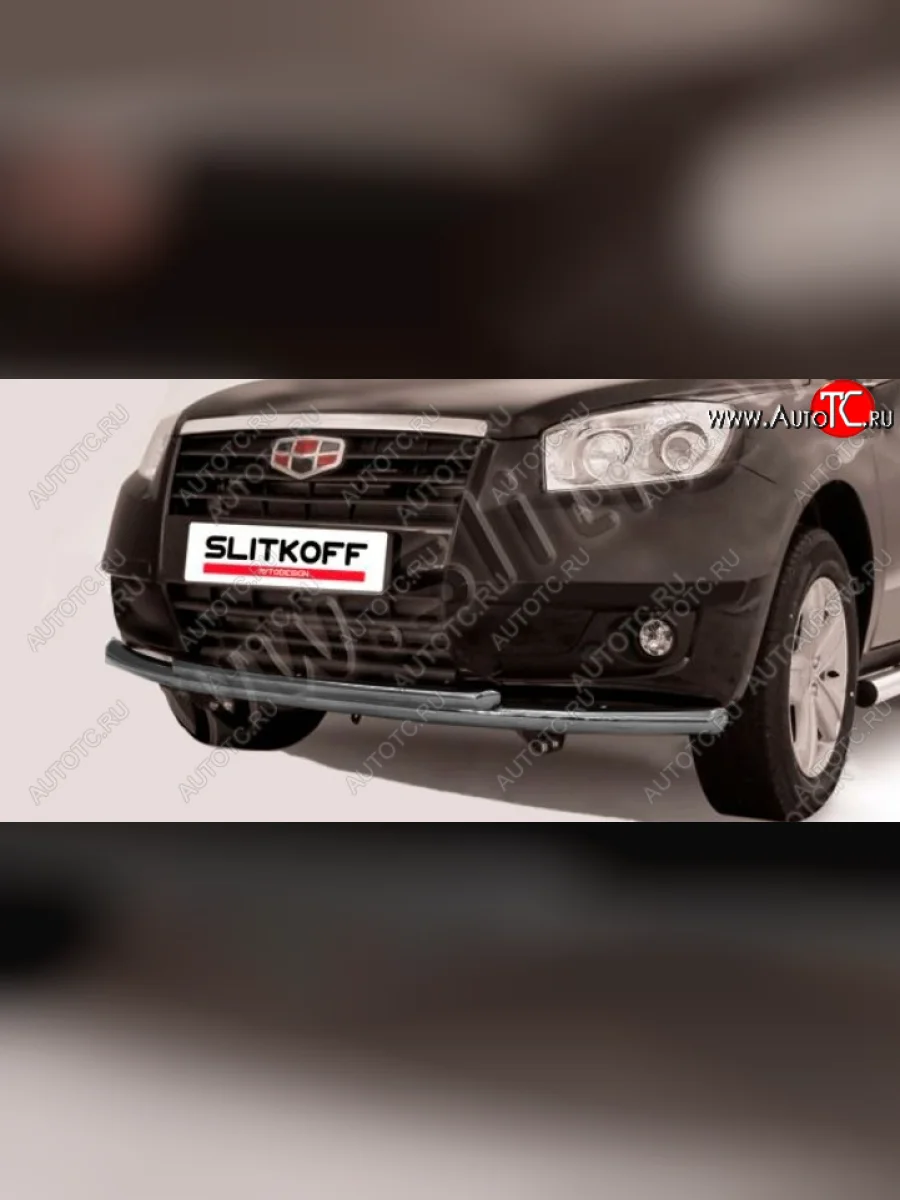 Защита переднего бампера Slitkoff (Ø 57+Ø 42, двойная радиусная) Geely Emgrand X7 дорестайлинг (2011-2015) (Цвет: серебристый)  в Перми Пермском крае