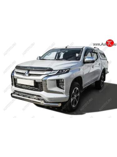 Защита переднего бампера Slitkoff (Ø 76+Ø 57, двойная) (Нержавеющая сталь) Mitsubishi L200  5 KK,KL (2018-2022) рестайлинг