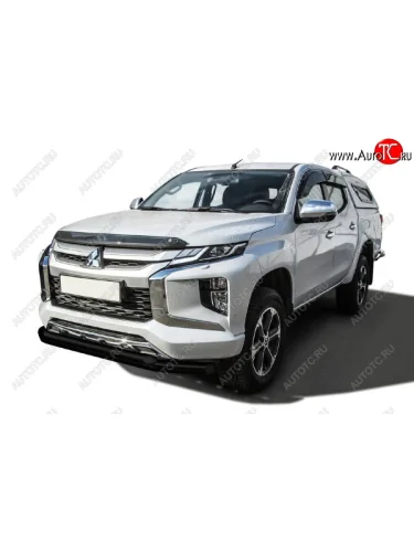 Защита переднего бампера Slitkoff (Ø 76+Ø 57 двойная) (Сталь с полимерным покрытием. Цвет: черный) Mitsubishi L200  5 KK,KL (2018-2022) рестайлинг