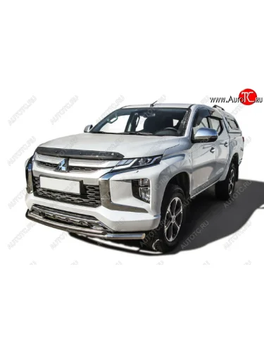 Защита переднего бампера Slitkoff (Ø 57+Ø 42, двойная). (Нержавеющая сталь) Mitsubishi L200  5 KK,KL (2018-2022) рестайлинг