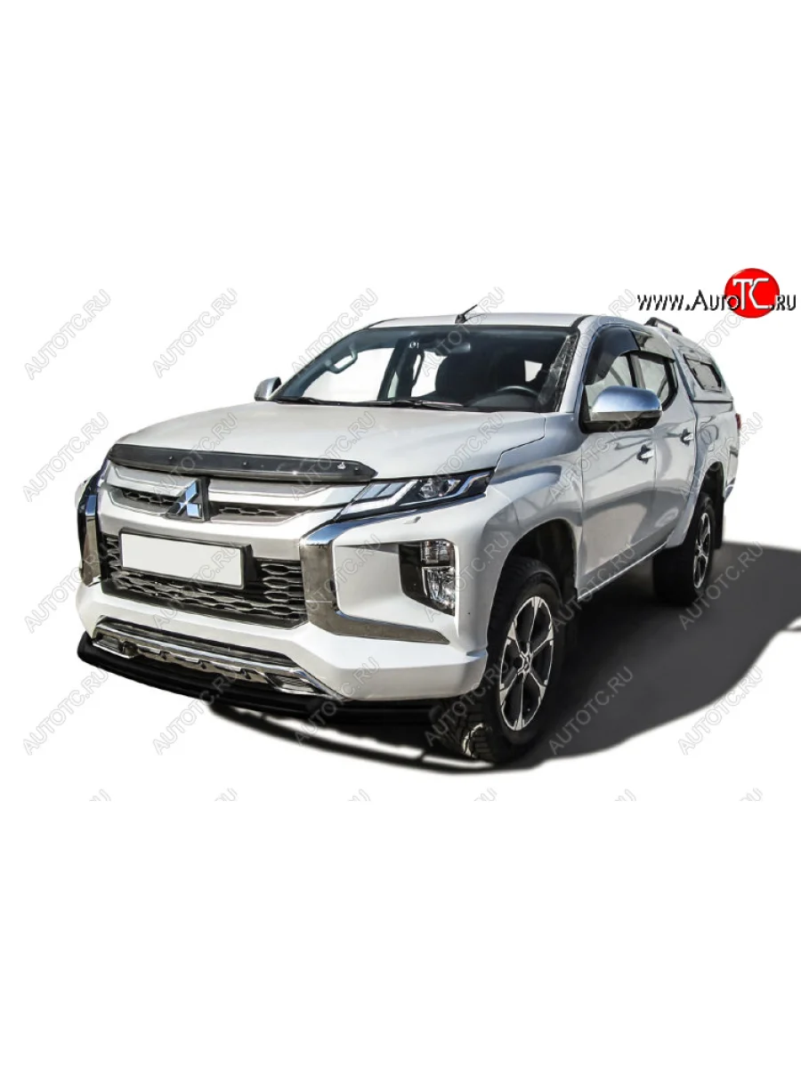 Защита переднего бампера Slitkoff (Ø 57+Ø 42, двойная) Mitsubishi L200 5 KK,KL рестайлинг (2018-2022) (Сталь с полимерным покрытием. Цвет: черный)  в Самаре Самарской области