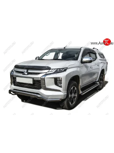 Защита переднего бампера Slitkoff (Ø 57 мм, волна) (Нержавеющая сталь) Mitsubishi L200  5 KK,KL (2018-2022) рестайлинг