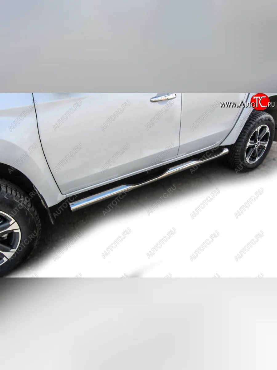 Защита порогов Slitkoff (Ø 76 мм, с проступями) Mitsubishi L200 5 KK,KL дорестайлинг (2015-2019) (Нержавеющая сталь)  в Керчи Республика Крым