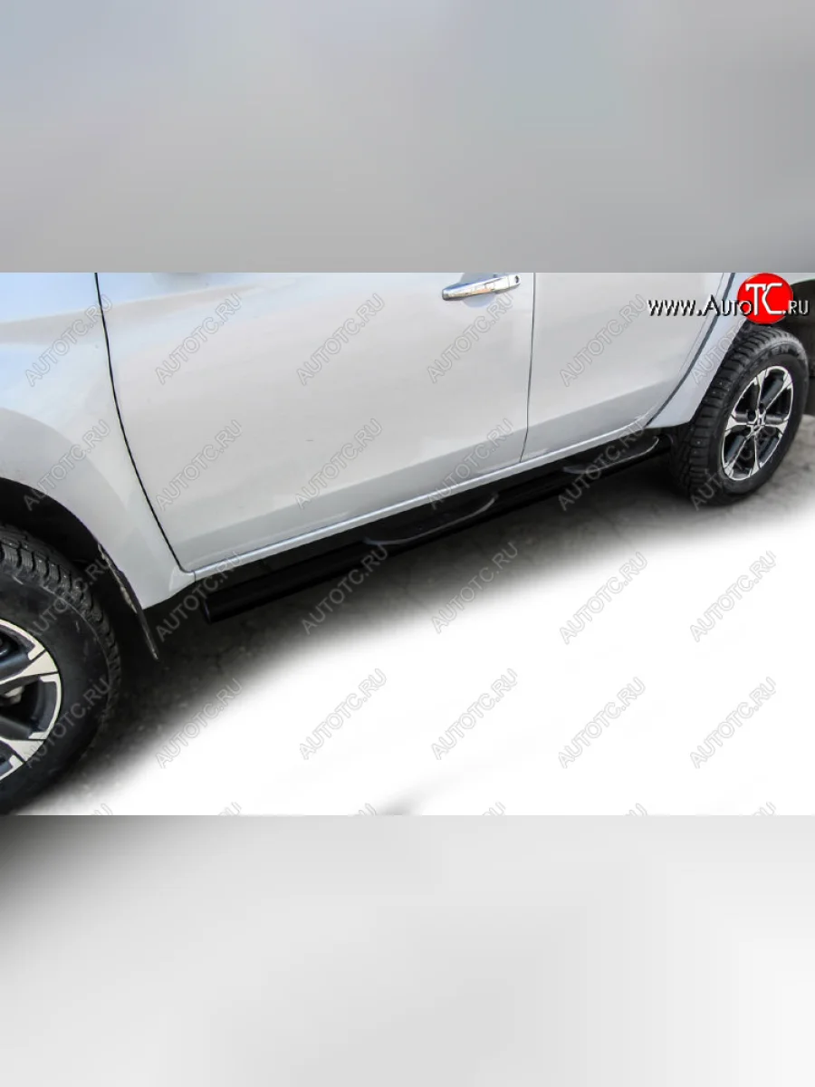 Защита порогов Slitkoff (Ø 76 мм, с проступями) Mitsubishi L200 5 KK,KL дорестайлинг (2015-2019) (Сталь с полимерным покрытием. Цвет: черный)  с доставкой в г. Керчь