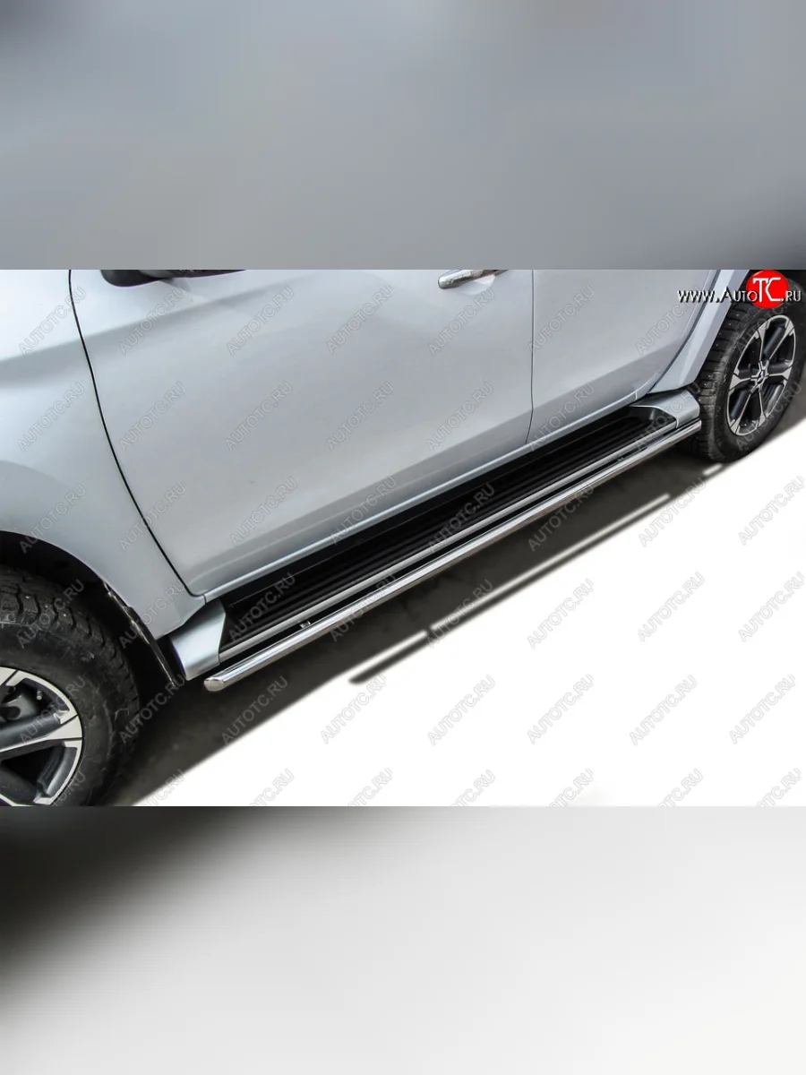 Защита порогов Slitkoff (Ø 42 мм)  Mitsubishi L200 (2015-2019) 5 KK,KL (Нержавеющая сталь)  в Самаре Самарской области