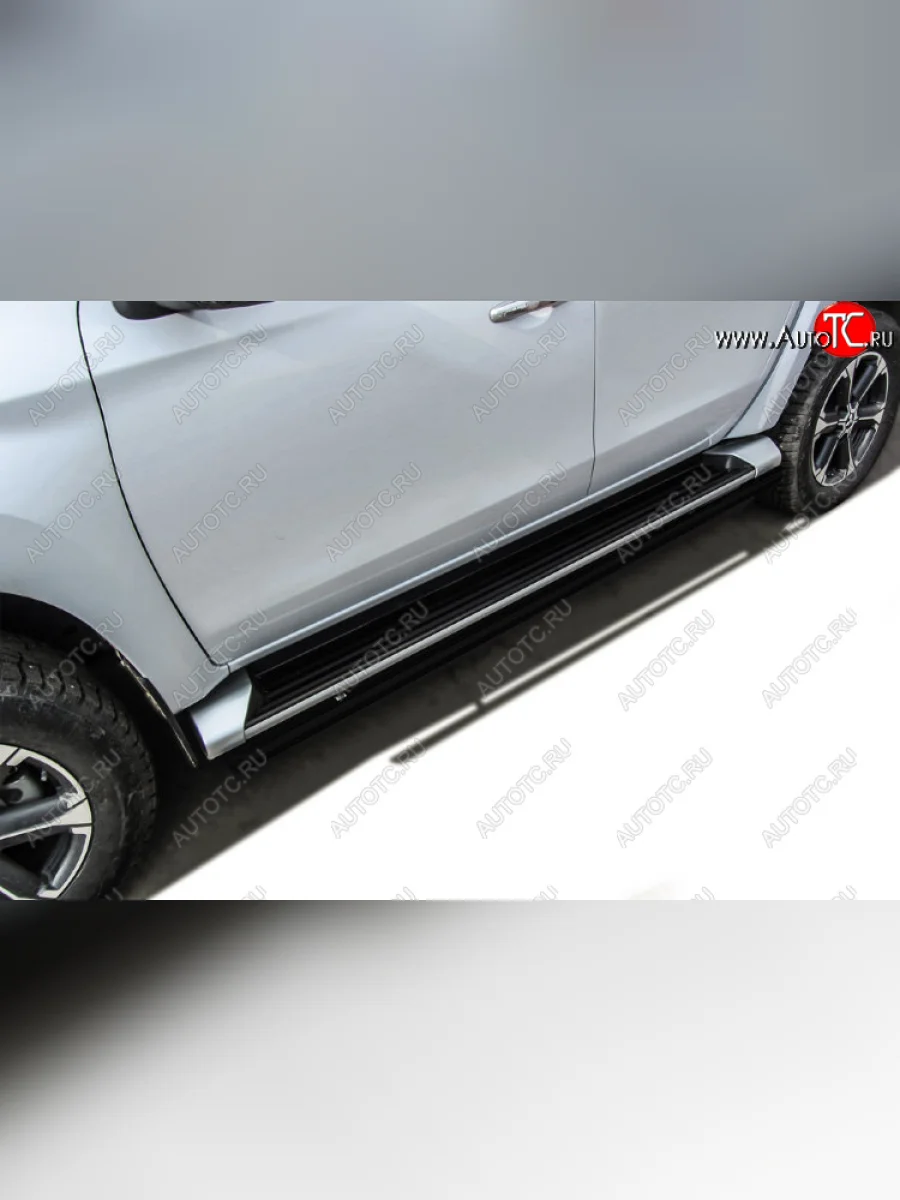 Защита порогов Slitkoff (Ø 42 мм) Mitsubishi L200 5 KK,KL дорестайлинг (2015-2019) (Сталь с полимерным покрытием. Цвет: черный)  в Воронеже Воронежской области