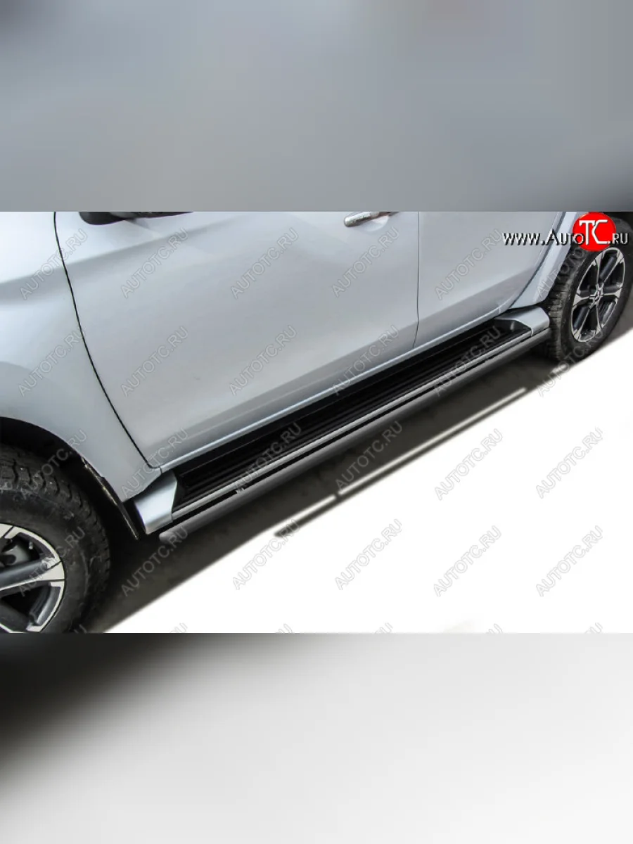 Защита порогов Slitkoff (Ø 42 мм) Mitsubishi L200 5 KK,KL дорестайлинг (2015-2019) (Сталь с полимерным покрытием. Цвет: серебристый)  в Перми Пермском крае