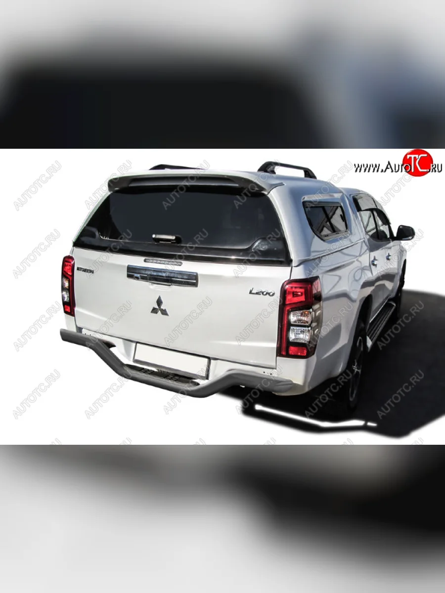 Защита заднего бампера Slitkoff (Ø 76 мм, с проступью, без бампера) Mitsubishi L200 5 KK,KL дорестайлинг (2015-2019) (Сталь с полимерным покрытием. Цвет: серебристый)  с доставкой в г. Керчь