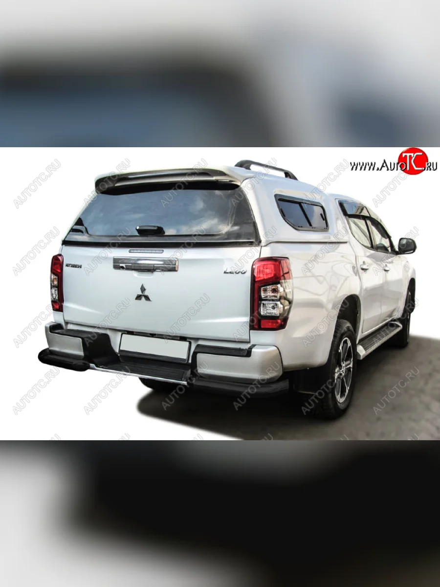 Защита заднего бампера Slitkoff (Ø 76 мм, уголки, с бампером) Mitsubishi L200 5 KK,KL рестайлинг (2018-2022) (Сталь с полимерным покрытием. Цвет: черный)  в Керчи Республика Крым