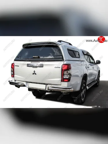 Защита заднего бампера Slitkoff (Ø 76+Ø 42, без бампера) (Нержавеющая сталь) Mitsubishi L200 5 KK,KL рестайлинг (2018-2022)