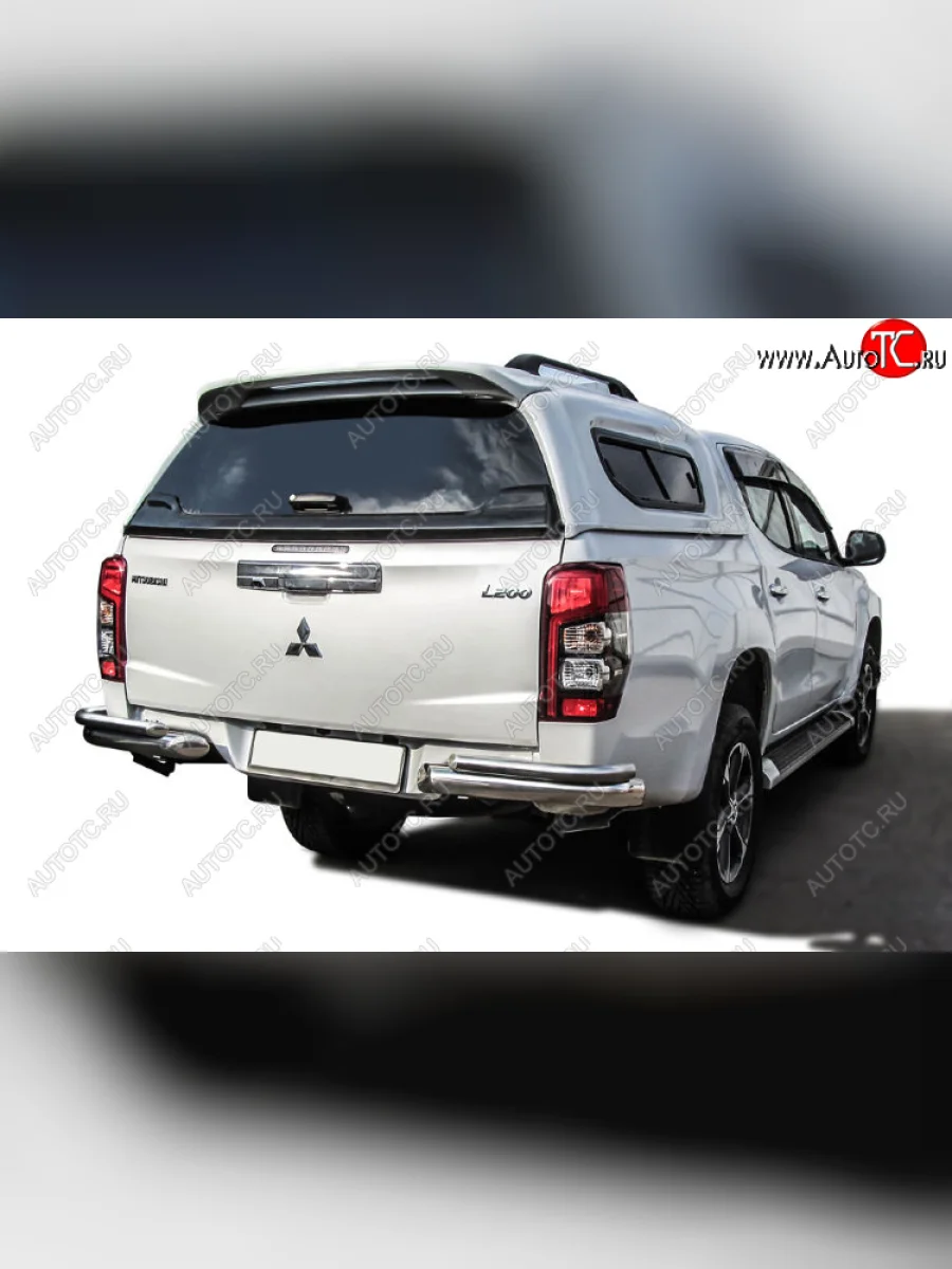 Защита заднего бампера Slitkoff (Ø 76+Ø 42, без бампера) Mitsubishi L200 5 KK,KL рестайлинг (2018-2022) (Нержавеющая сталь)  с доставкой в г. Керчь