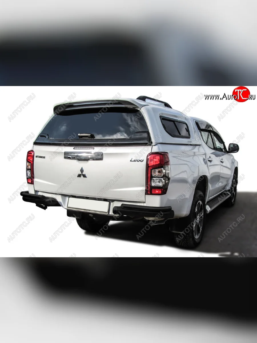 Защита заднего бампера Slitkoff (Ø 76+Ø 42, без бампера) Mitsubishi L200 5 KK,KL рестайлинг (2018-2022) (Сталь с полимерным покрытием. Цвет: черный)  с доставкой в г. Керчь