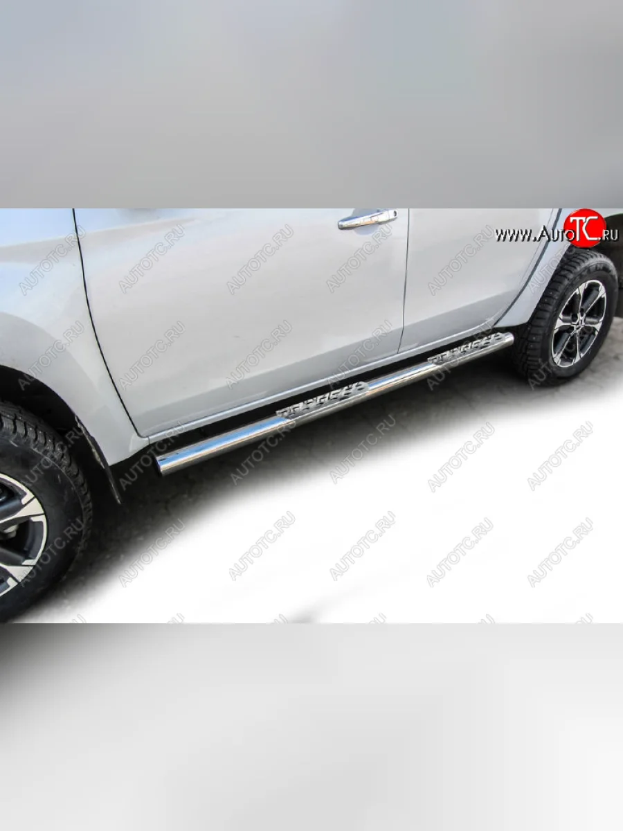 Защита порогов Slitkoff (Ø 76 мм, стальные ступеньки) Mitsubishi L200 5 KK,KL рестайлинг (2018-2022) (Нержавеющая сталь)  в Самаре Самарской области