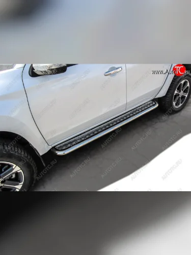 Защита порогов Slitkoff (Ø 57 мм, с листом) Mitsubishi L200  5 KK,KL (2018-2022) рестайлинг