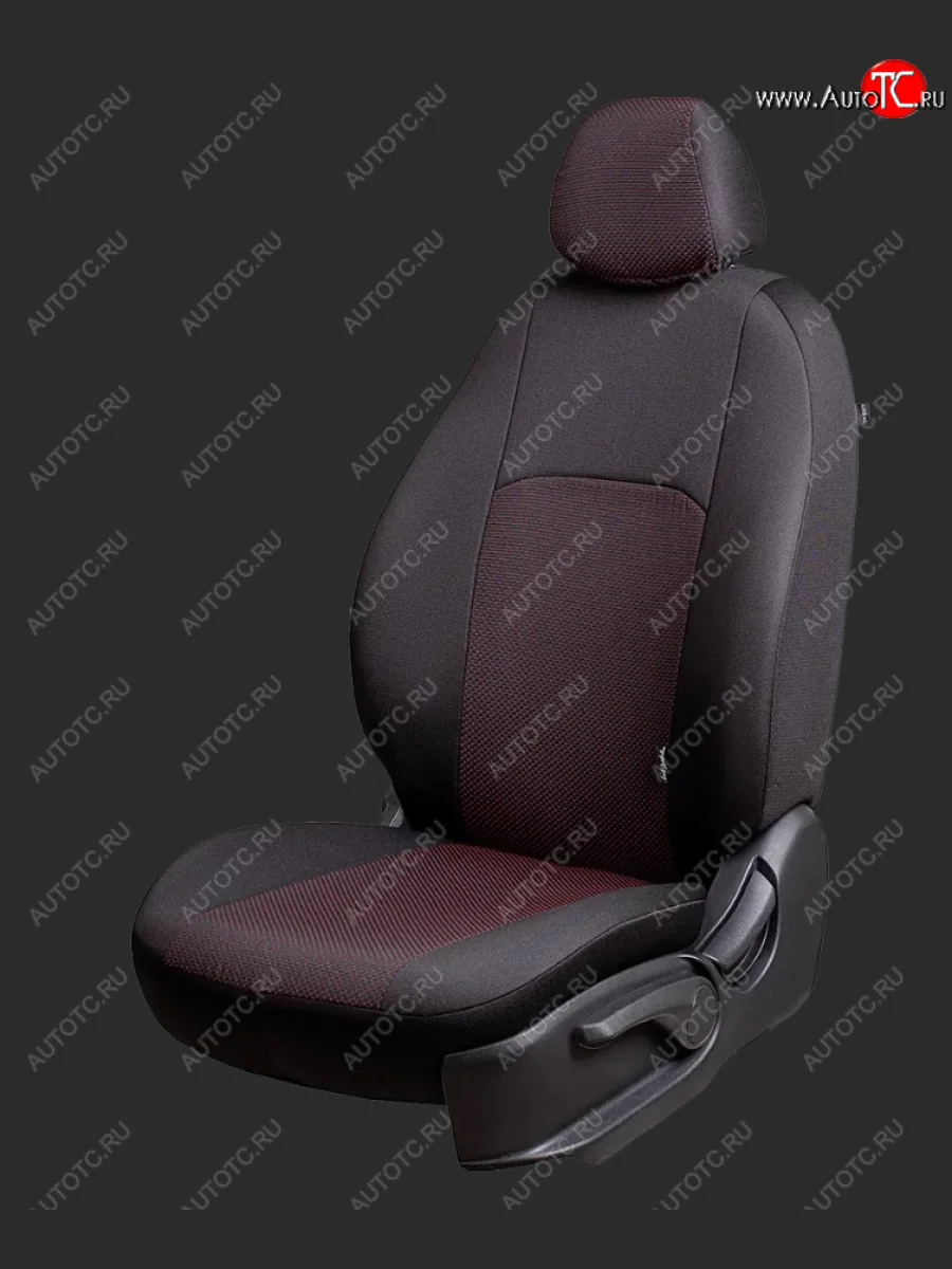 Чехлы для сидений Lord Autofashion Дублин (жаккард, Ghia/Titanium, спинка и сиденье 60/40+подлокотник, 3 Г-образных подголовника) Ford Focus 3 универсал дорестайлинг (2010-2015) (Черный, вставка Ёж Красный)  в Керчи Республика Крым