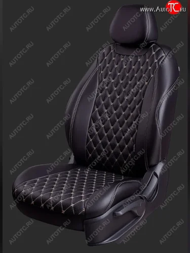 Чехлы для сидений Lord Autofashion Байрон (экокожа, спинка и сиденье 60/40, 3 Г-образных подголовника) (Черный, вставка черная, строчка бежевая) Ford Kuga 2 дорестайлинг (2013-2016)