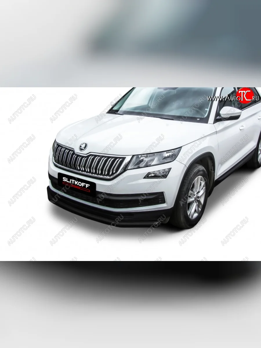 Защита переднего бампера Slitkoff (Ø 57 мм) Skoda Kodiaq 1 NS7 дорестайлинг (2017-2021) (Сталь с полимерным покрытием. Цвет: черный)  в Керчи Республика Крым