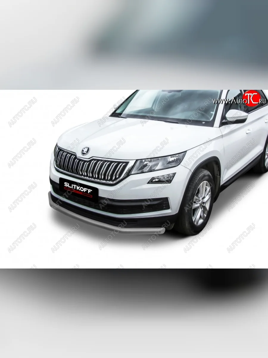 Защита переднего бампера Slitkoff (Ø 76 мм)  Skoda Kodiaq (2017-2021) 1 NS7 (Сталь с полимерным покрытием. Цвет: серебристый)  в Керчи Республика Крым