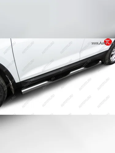 Защита порогов Slitkoff (Ø 76 мм, в проступями) (Нержавеющая сталь) Skoda Kodiaq  1 NS7 (2017-2021) дорестайлинг