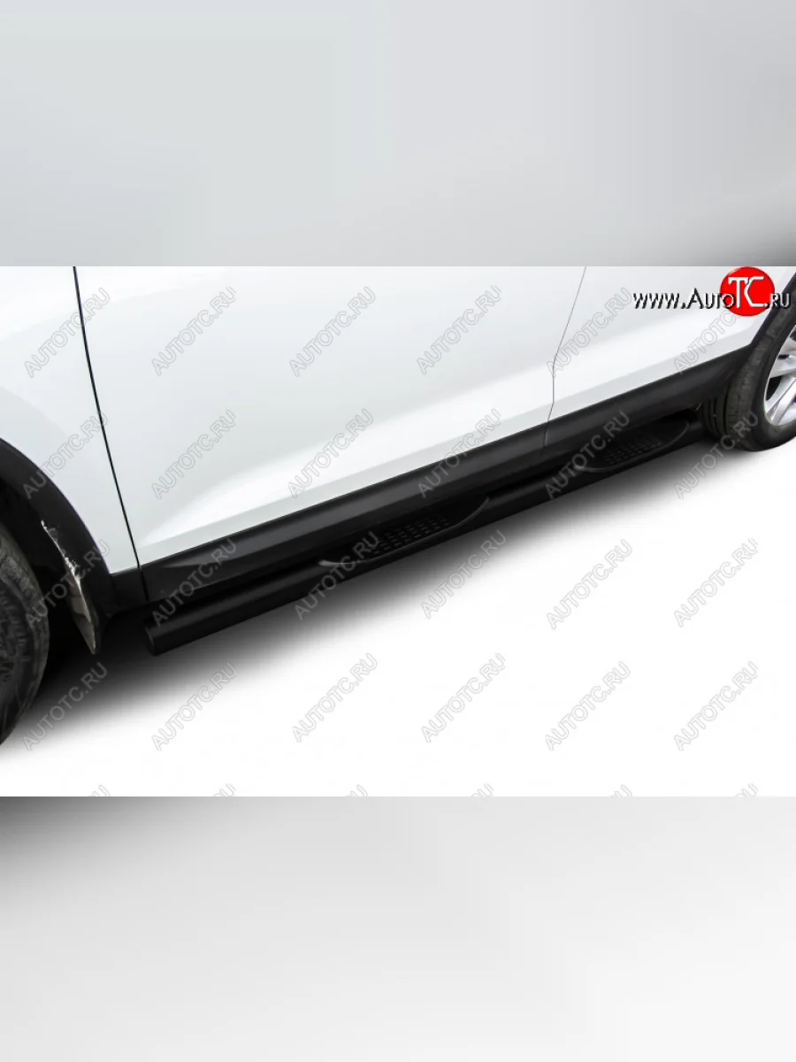 Защита порогов Slitkoff (Ø 76 мм, с проступями) Skoda Kodiaq 1 NS7 дорестайлинг (2017-2021) (Сталь с полимерным покрытием. Цвет: черный)  в Керчи Республика Крым