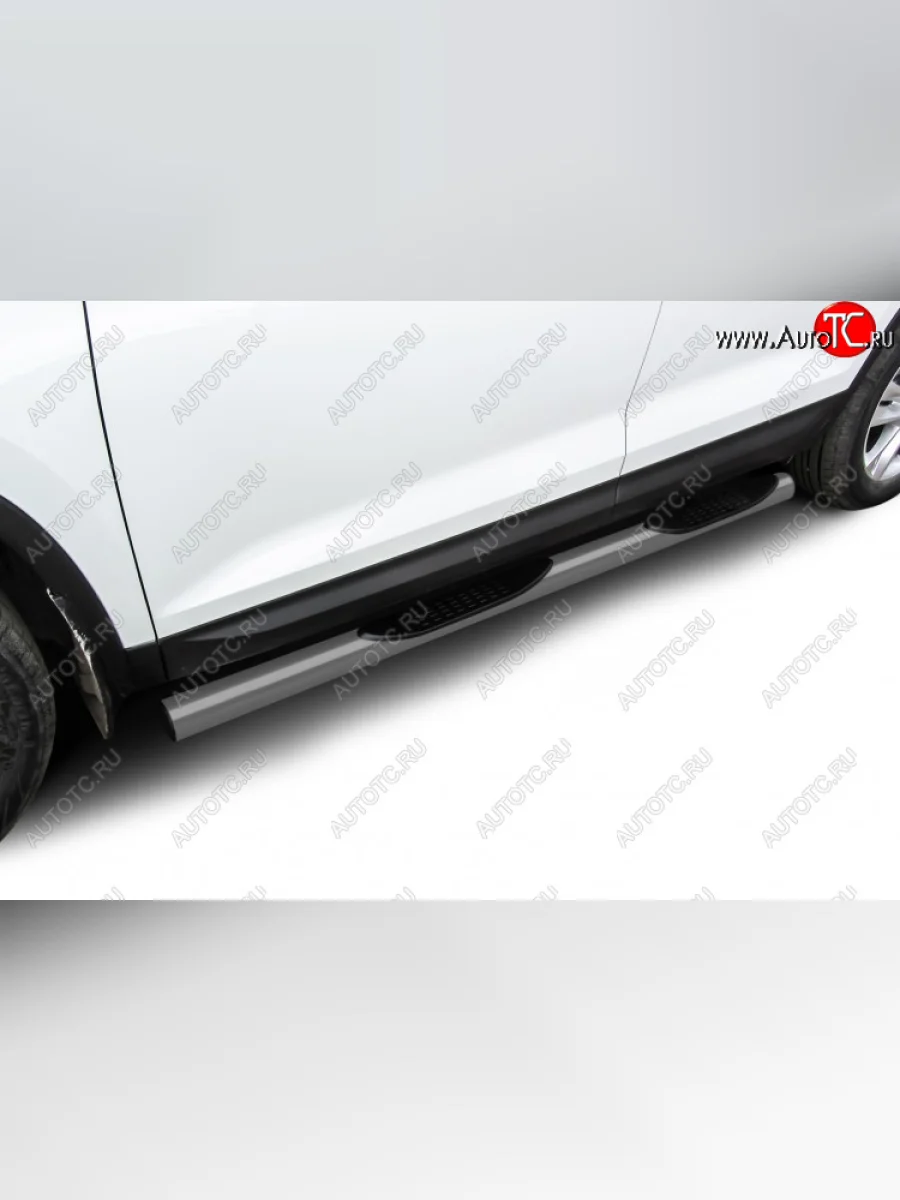 Защита порогов Slitkoff (Ø 76 мм, с проступями)  Skoda Kodiaq (2017-2021) 1 NS7 (Сталь с полимерным покрытием. Цвет: серебристый)  в Самаре Самарской области