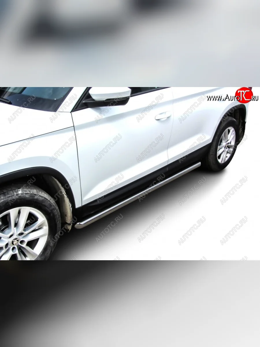 Защита порогов Slitkoff (Ø 57 мм, труба) Skoda Kodiaq 1 NS7 дорестайлинг (2017-2021) (Нержавеющая сталь)  в Керчи Республика Крым