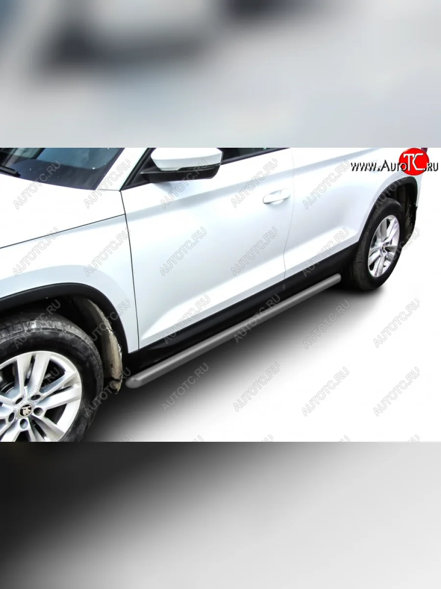 Защита порогов Slitkoff (Ø 57 мм, труба) Skoda Kodiaq 1 NS7 дорестайлинг (2017-2021) (Сталь с полимерным покрытием. Цвет: серебристый)  в Керчи Республика Крым