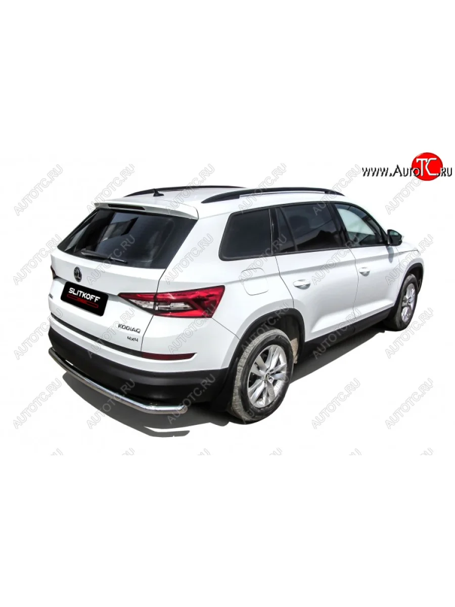 Защита заднего бампера Slitkoff (Ø 57 мм, с гибами) Skoda Kodiaq 1 NS7 дорестайлинг (2017-2021) (Нержавеющая сталь)  в Керчи Республика Крым