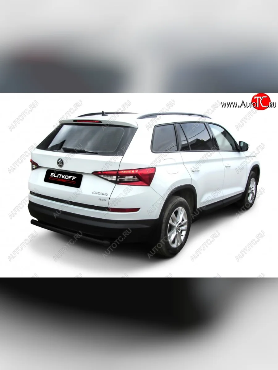 Защита заднего бампера Slitkoff ((Ø 57 мм) Skoda Kodiaq 1 NS7 дорестайлинг (2017-2021) (Сталь с полимерным покрытием. Цвет: черный)  в Керчи Республика Крым