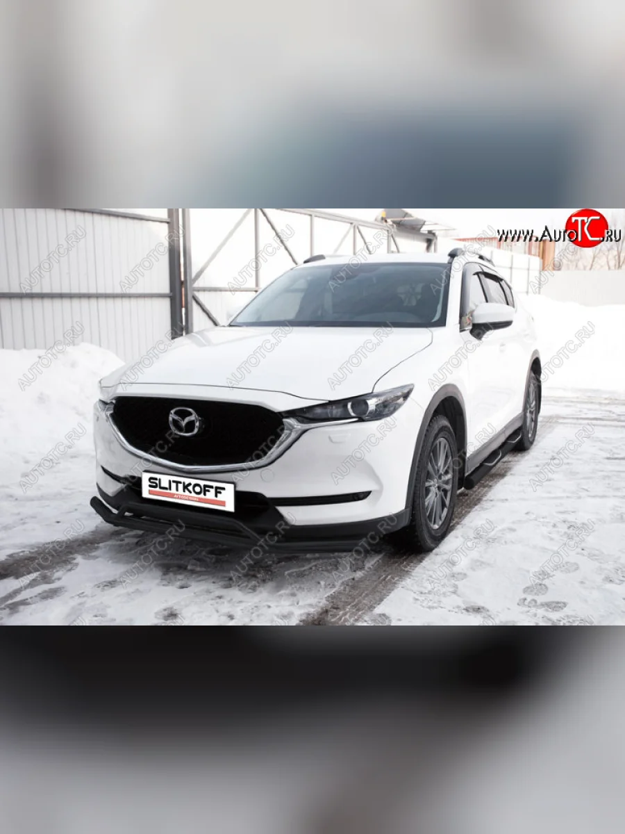 Защита переднего бампера Slitkoff (Ø 57+Ø 32, двойная). Mazda CX-5 KF (2016-2025) (Сталь с полимерным покрытием. Цвет: черный)  с доставкой в г. Пермь