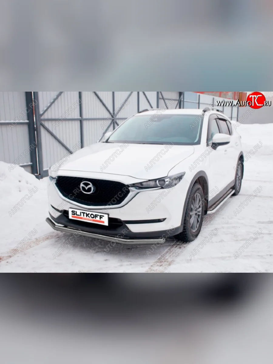 Защита переднего бампера Slitkoff (Ø 57 мм). Mazda CX-5 KF (2016-2025) (Сталь с полимерным покрытием. Цвет: серебристый)  с доставкой в г. Керчь