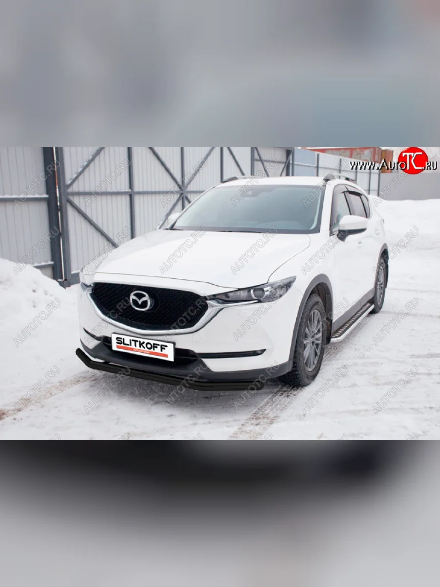 Защита переднего бампера Slitkoff (Ø 57 мм). Mazda CX-5 KF (2016-2025) (Сталь с полимерным покрытием. Цвет: черный)  в Воронеже Воронежской области