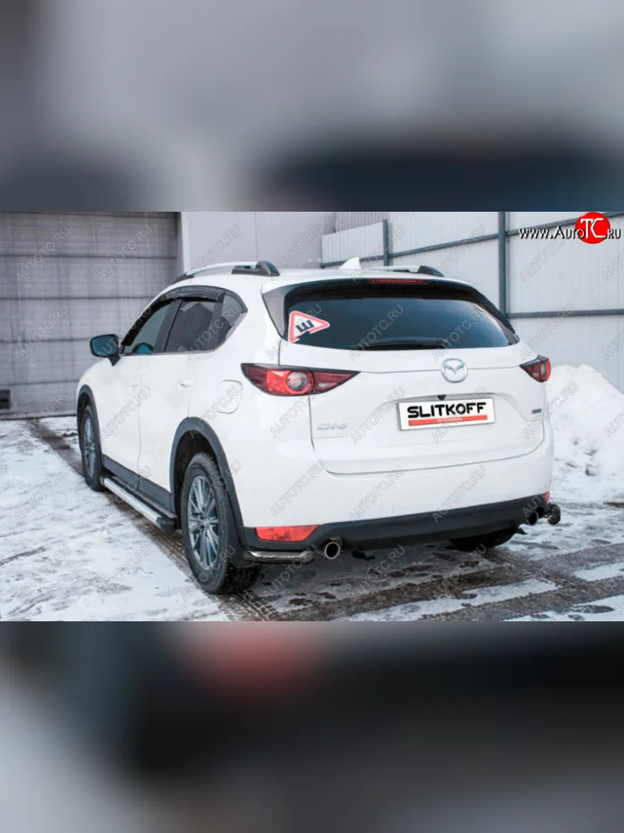 Защита заднего бампера Slitkoff (Ø 57 мм, уголки) Mazda CX-5 KF (2016-2025) (Сталь с полимерным покрытием. Цвет: черный)  в Самаре Самарской области