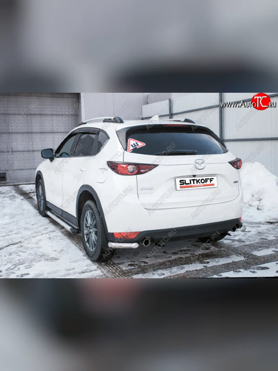 Защита заднего бампера Slitkoff (Ø 57 мм, уголки) Mazda CX-5 KF (2016-2025) (Нержавеющая сталь)  в Самаре Самарской области